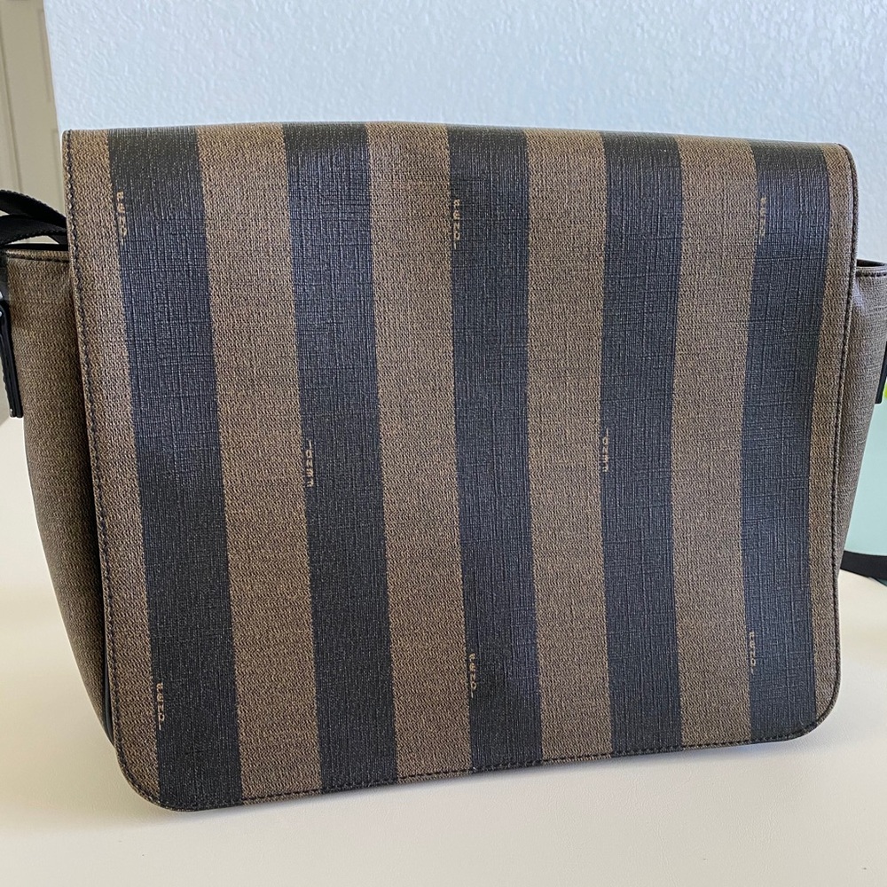 FENDI Brown Pequin Striped Shoulder Bag